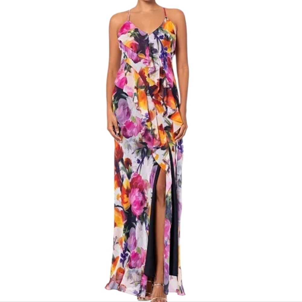 Betsy & Adam Floral Ruffle Maxi Dress 2P Multi-color